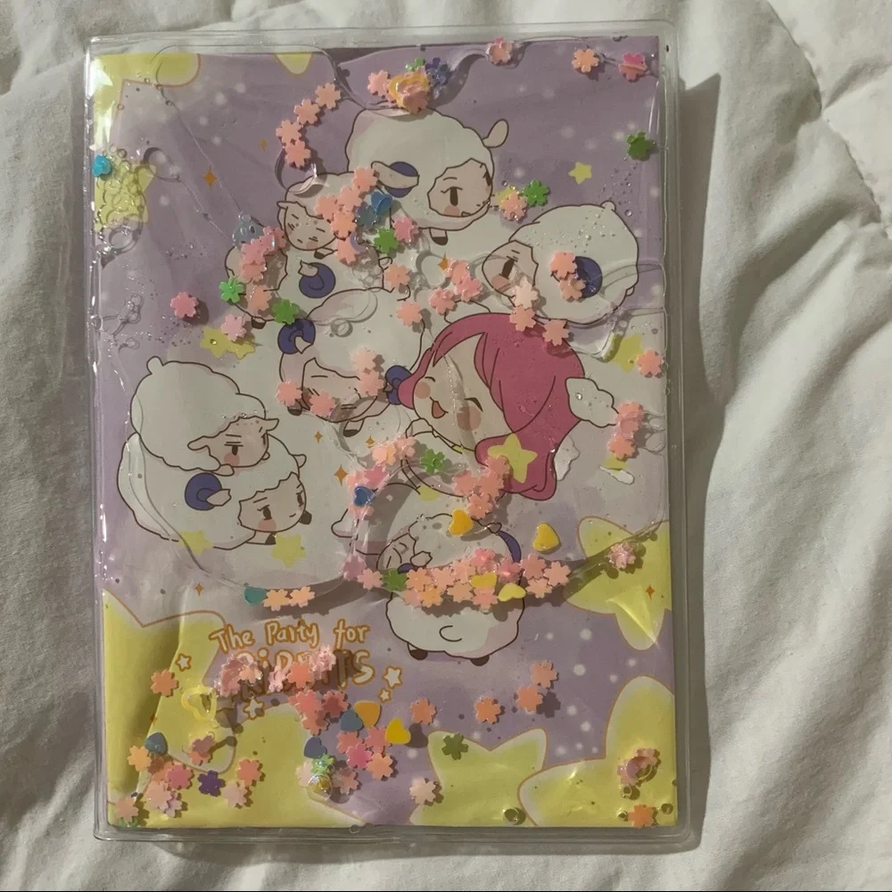 Purple Sheep Design Small Notebook with Water Gel Front Cover with Sequins